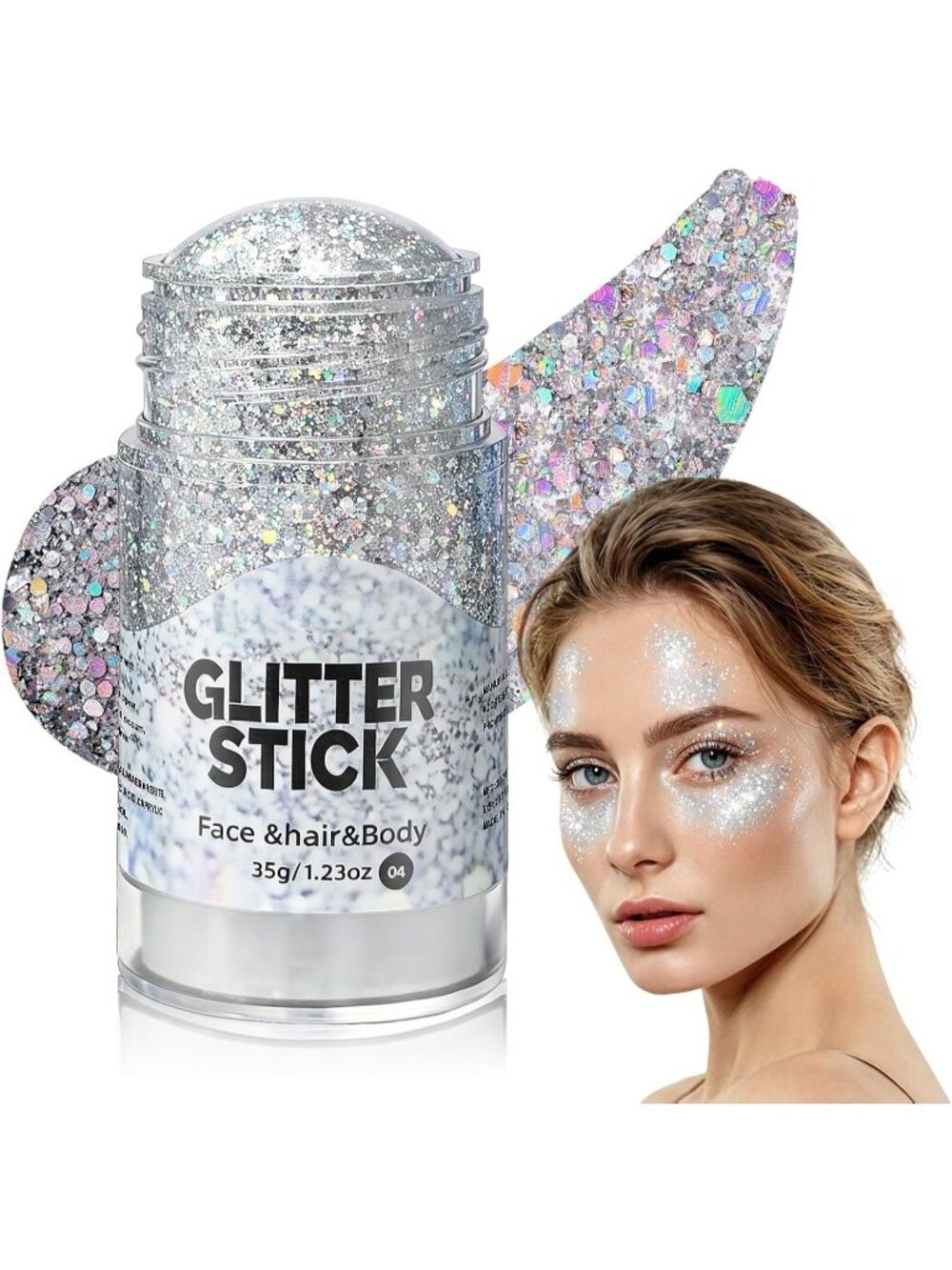 🎃Halloween Face Body Glitter Stick Silver Sparkly Hair Glitter Chunky Sequin